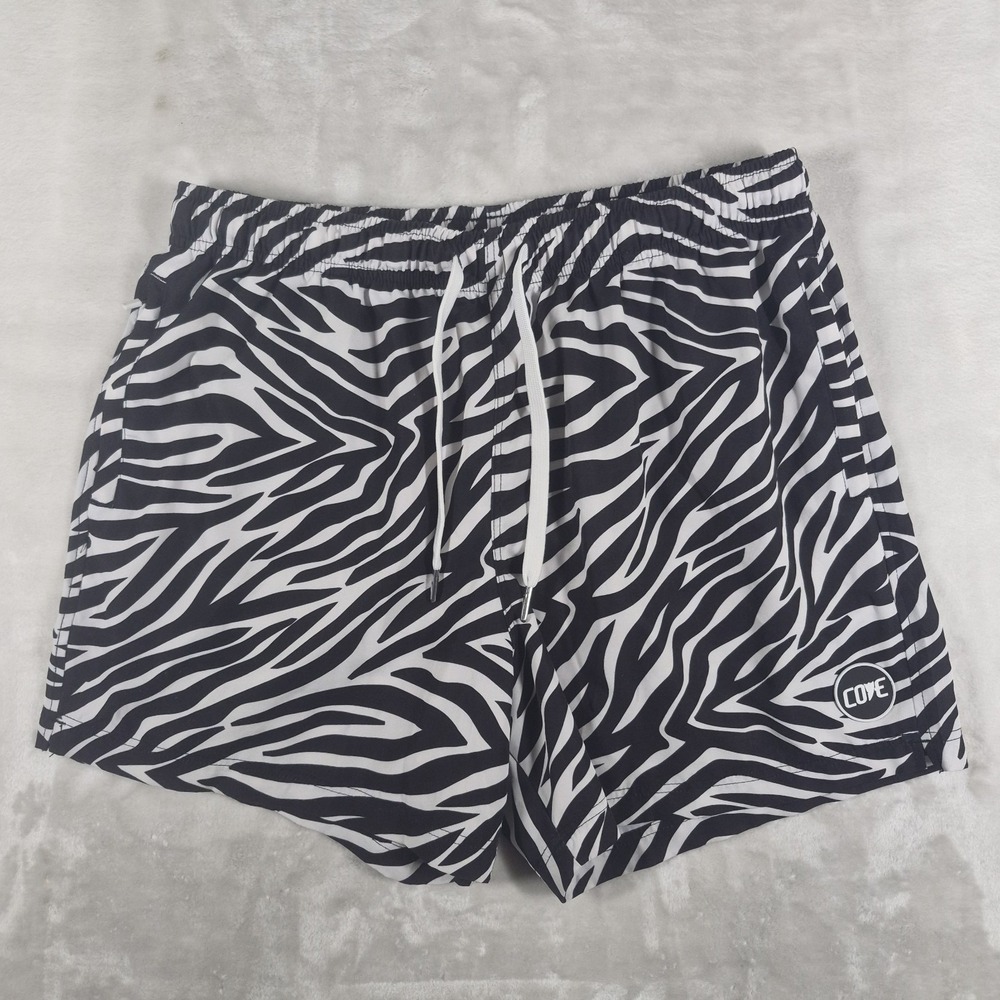 Cove USA Shorts Men's 36 Black White 5" Inseam Gym Stretch Drawstring Athletic